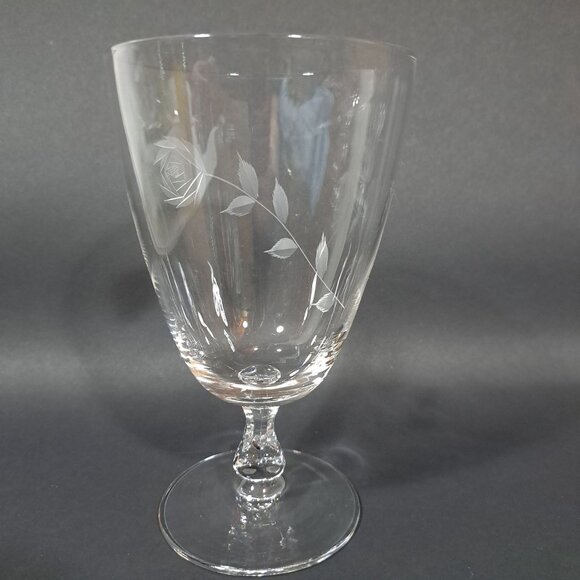 Romance Rose by Fine Arts Rose Floral Etched Stemmed Water Goblet Glass Iced Tea - Picture 10 of 11